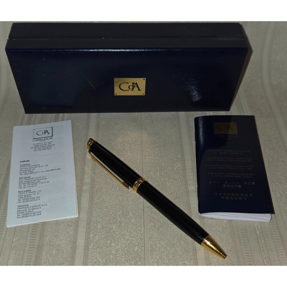 Caran d'Ache Geneve Ballpoint Pen Gold-Plated Trim Ebony Black Twist